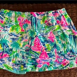 Lilly Pulitzer Pink and Green Skorts with Tropical Flair
